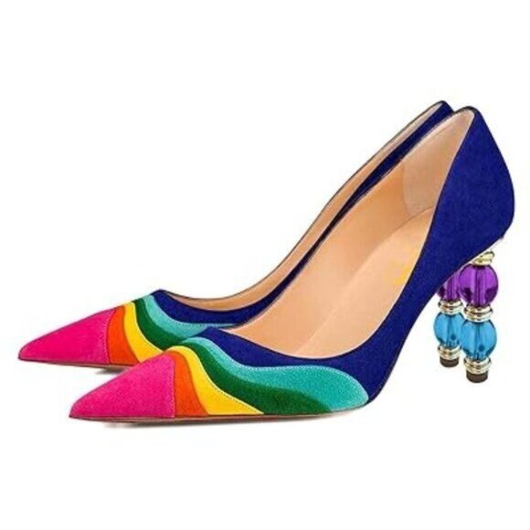 Fowt Shoes - FOWT Women Wave Pattern Pointed Toe Slip On Party Pumps Jewelry High Heel